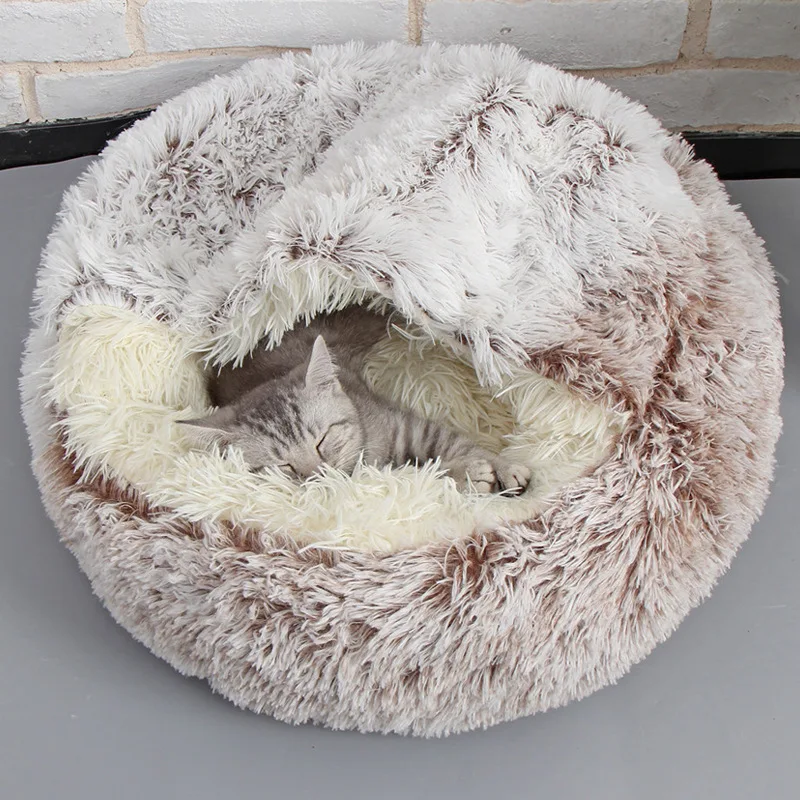 Cama suave de felpa para gatos con funda, colchón para mascotas, cama redonda para gatos, cama cálida para invierno, cojín para perros pequeños, nido para gatitos - imagen 3