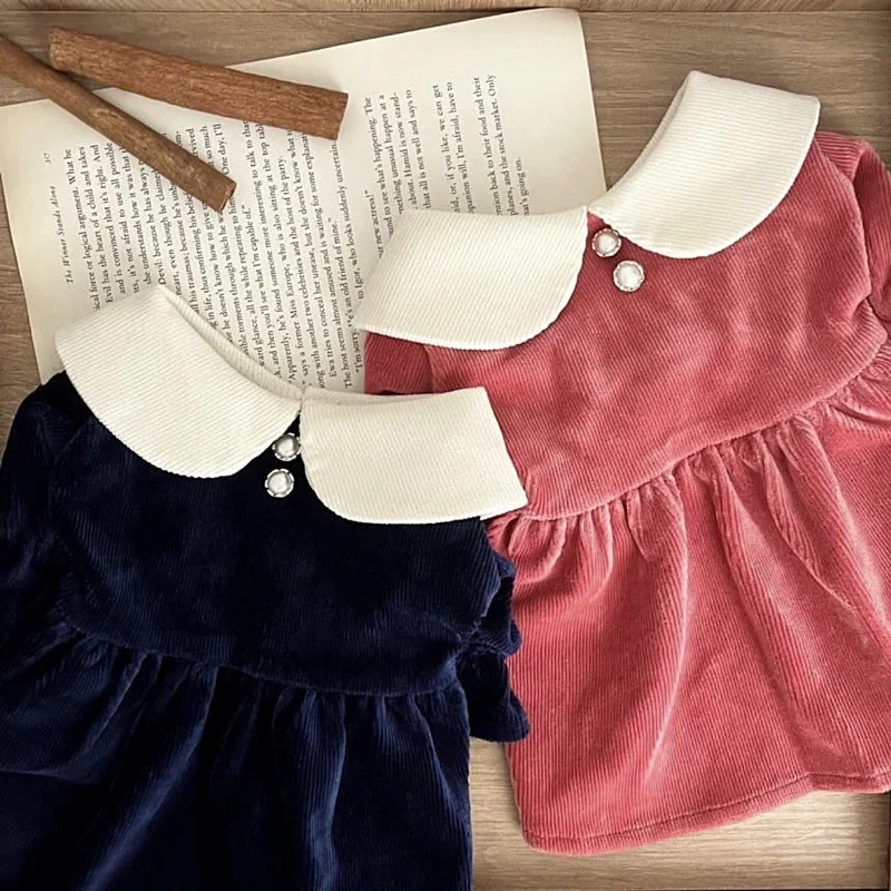 Moda Winte, ropa cálida para perros, vestido de princesa para cachorros, vestido de pana de peluche, ropa cálida maltesa de Pomerania para perros y mujeres - imagen 2