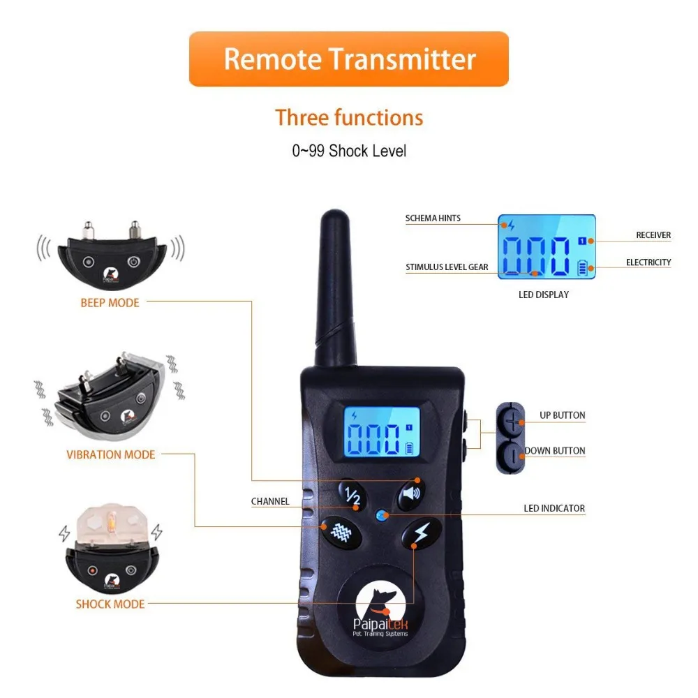 Paipaitek-Collar de entrenamiento para perros, dispositivo eléctrico con control remoto, recargable, resistente al agua, antiladridos, 500yd, S/M - imagen 2