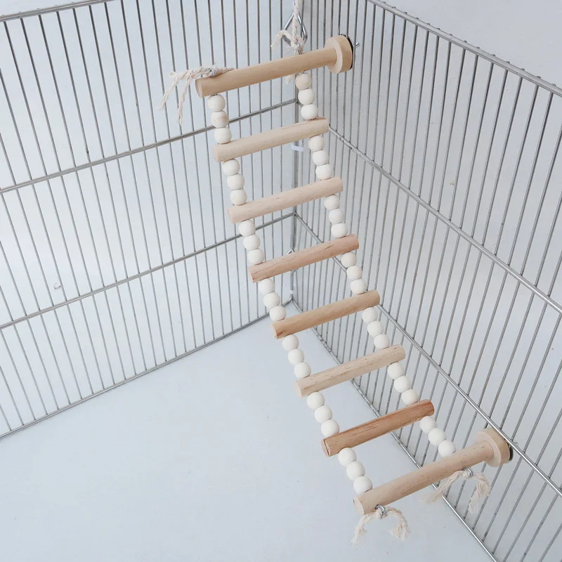 Escalera de madera de 5/8 escalones para mascotas, juguete interactivo para loros y pájaros, jaula para hámster, palo de molienda divertido, juguete de escalada, accesorios para pájaros - imagen 3