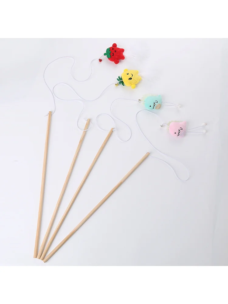 Varita de madera para gato, juguete interactivo de pimiento, piña, dinosaurio y pluma, suministros para mascotas - imagen 5