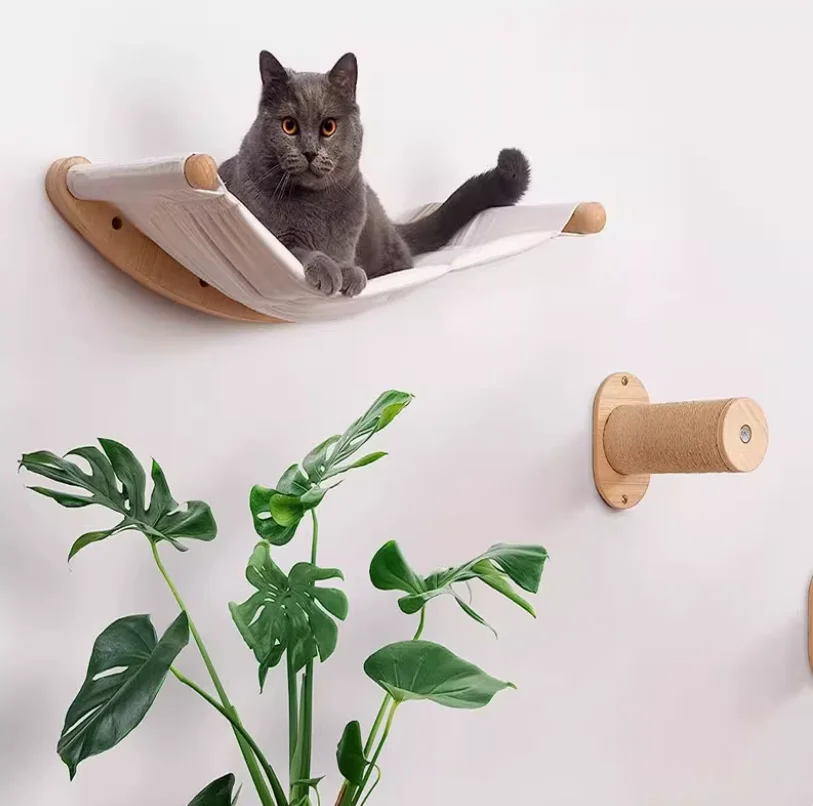 Estantes de escalada para gatos, muebles montados en la pared para gatos, plataforma de salto, poste rascador para gatos, escalera, escalones de madera, perca de pared para gatos - imagen 4