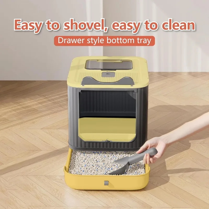 Caja de arena para gatos totalmente cerrada mejorada con tapa, gabinete de inodoro cubierto, recipiente para gatitos antisalpicaduras y fácil de limpiar con cajón - imagen 5