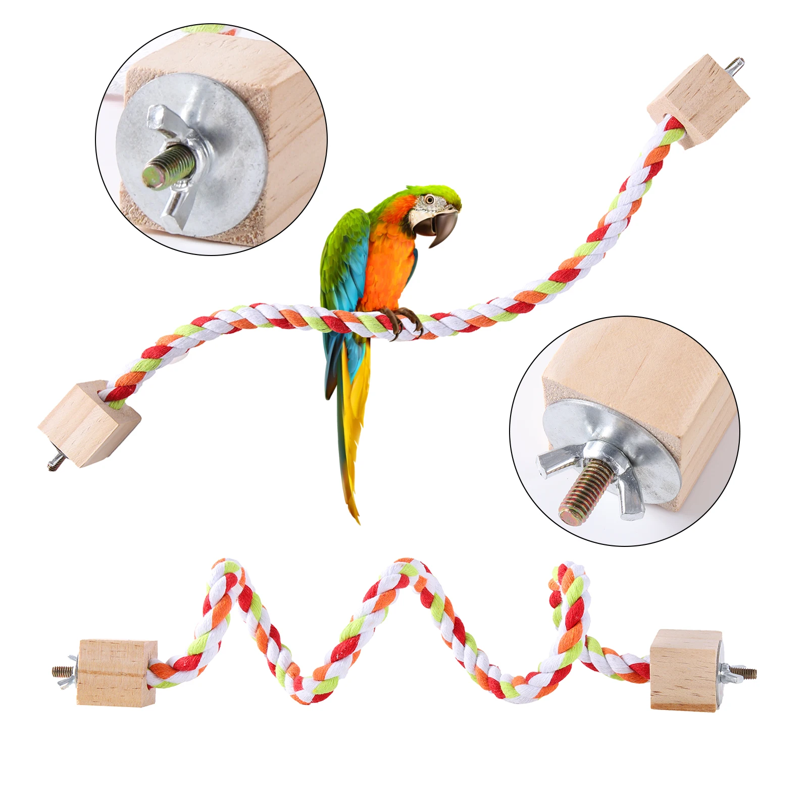 Juguetes para morder loros, cuerda de algodón de Color loro, juguetes elásticos para escalar loros, arnés de columpio resistente para pájaros, jaula, soporte para columpio de juguete para mascotas - imagen 3