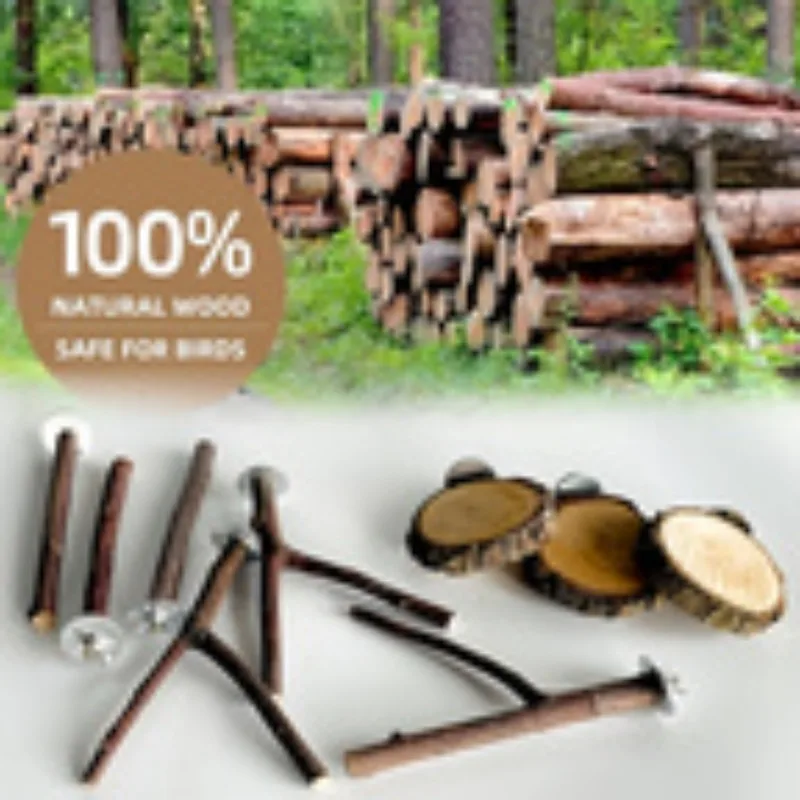 Poste madera natural para loros – Soporte jaula y afilar garras - imagen 3