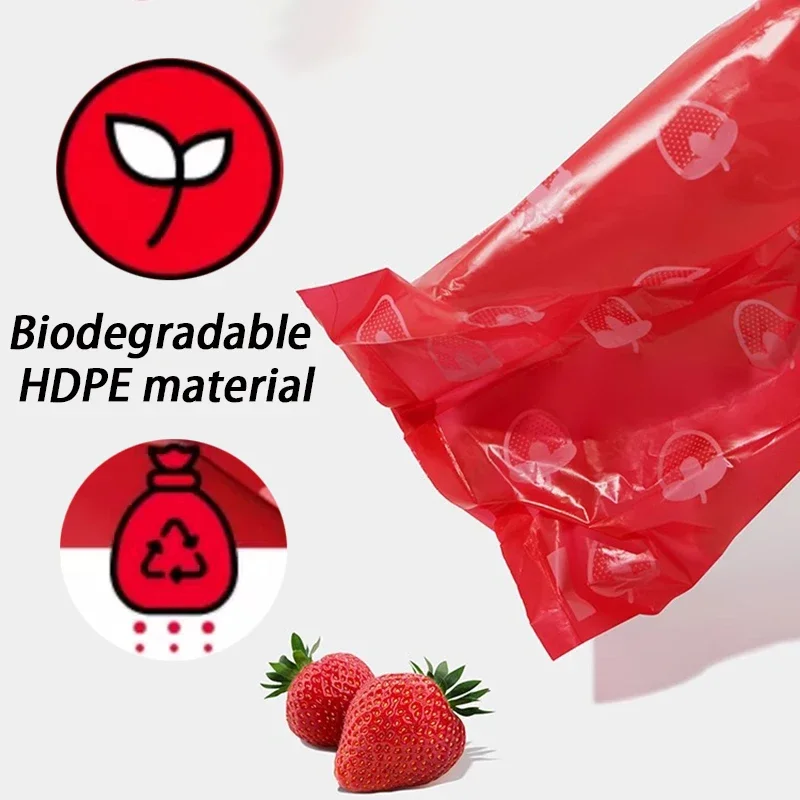 Dispensador de bolsas para excrementos de perros, 7 rollos, fragante de fresa, bolsa de basura ecológica para perros, bolsa de basura gruesa biodegradable para cachorros, recoger - imagen 3