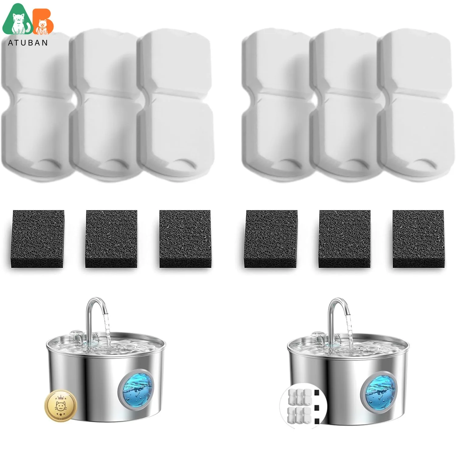Filtro de fuente de agua para gatos de repuesto, filtros y esponjas de repuesto para dispensador de agua para gatos con fuente para mascotas HOOISE de 74oz