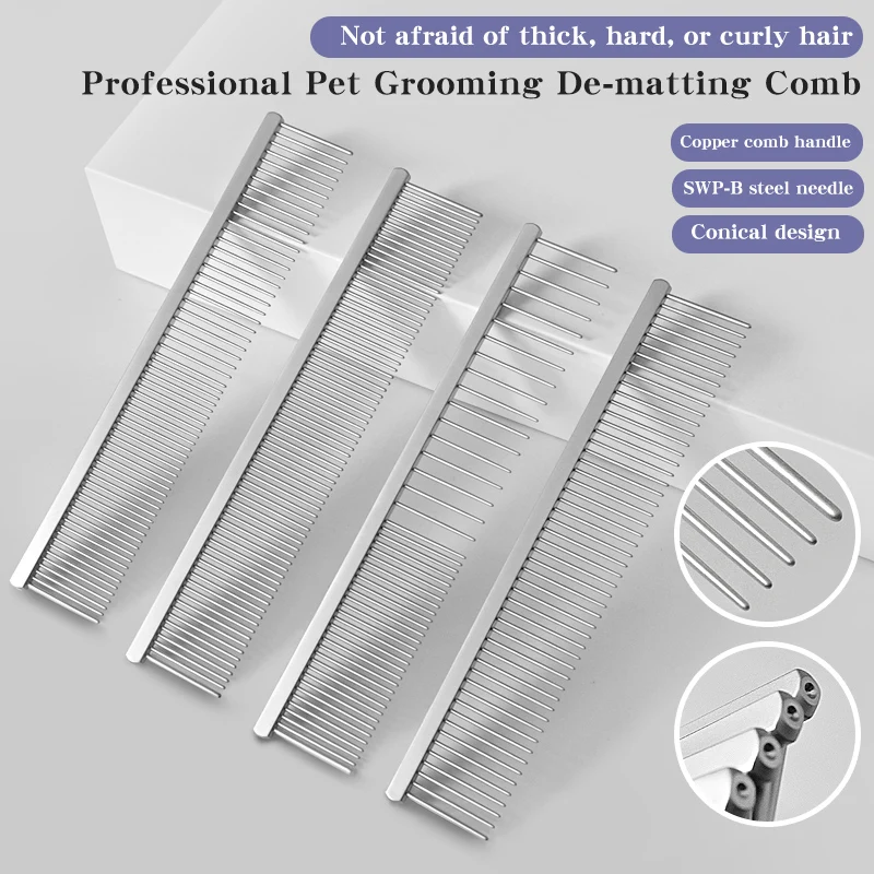 Peine anudado de belleza para mascotas, peine rígido para el cuidado de perros, peinado para el cabello, agujas de acero no deformará, mango de peine de cobre para ensanchar - imagen 5
