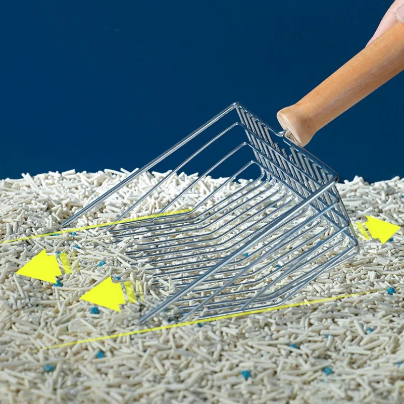 Pala de acero inoxidable con mango de madera para arena de gato, caja de inodoro, herramientas de limpieza, productos para mascotas - imagen 3