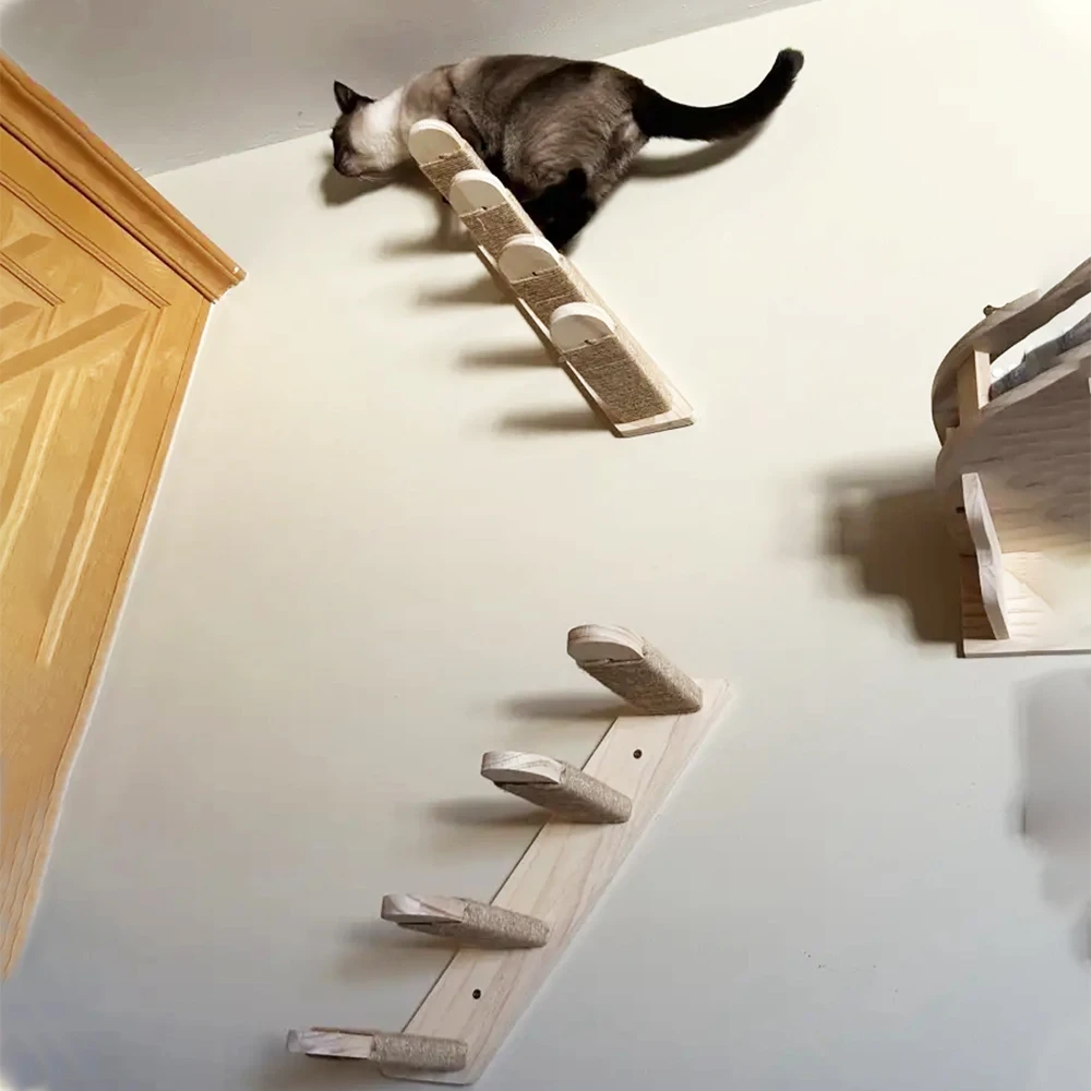 Estantes de pared para gatos, escalones de madera para gatos, muebles antideslizantes montados en la pared, muebles para mascotas de madera maciza adecuados para gatos para jugar - imagen 5