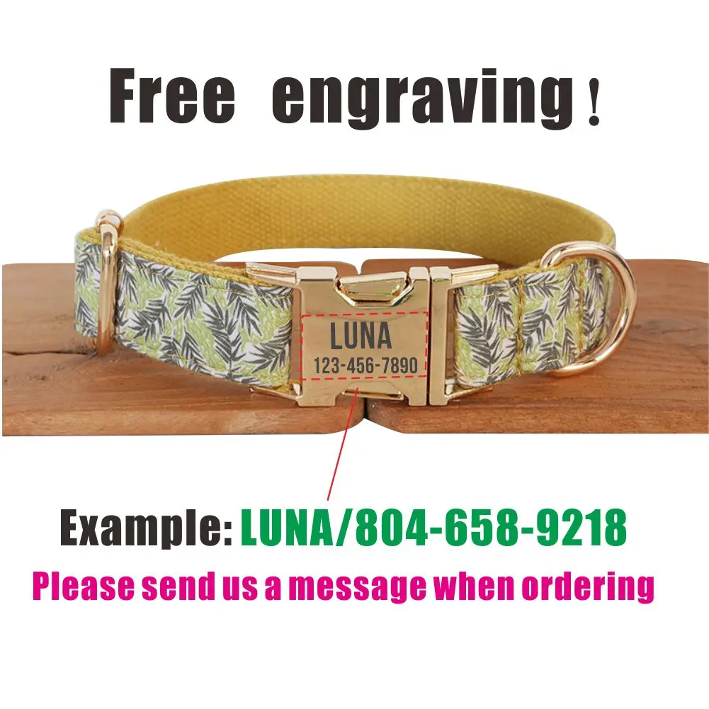 Collar de perro personalizado con grabado gratuito, correa para mascotas a juego, hebilla de Metal de contactos personalizados, Collar para mascotas de la selva dorada - imagen 4