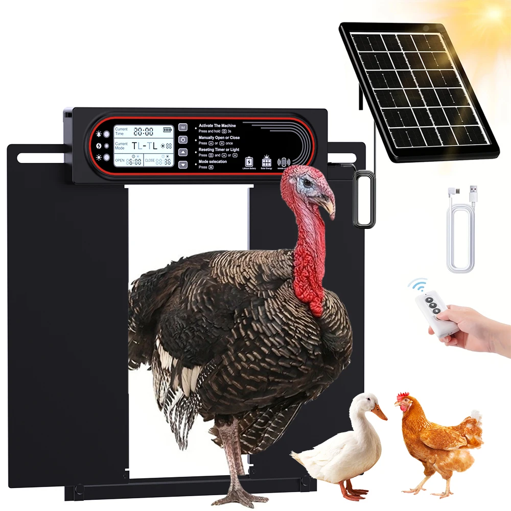 Puerta automática solar para gallinero con LCD y sensor de luz