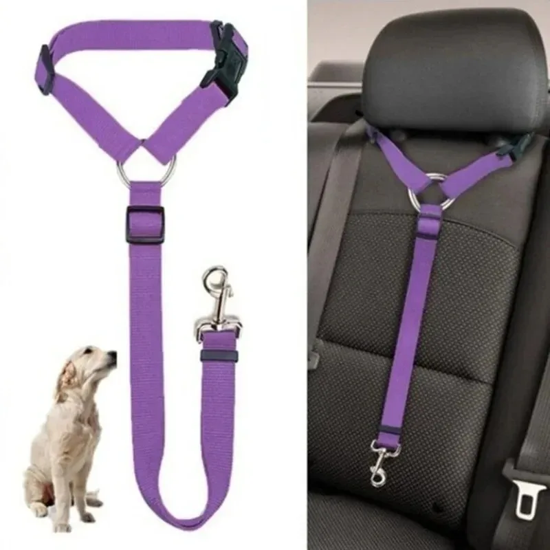 Cinturón de seguridad de coche para mascotas 2 en 1, Color sólido, correa de plomo, cinturón de seguridad para asiento trasero, arnés ajustable para Collar para perros y gatitos, accesorios para mascotas - imagen 2