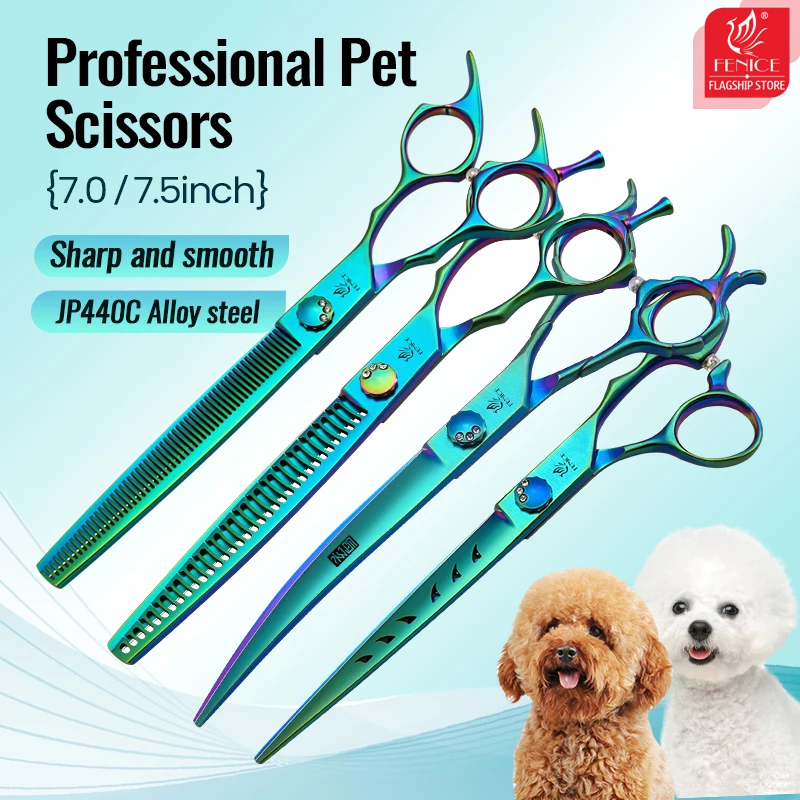 Fenice JP440C 7/7,5 pulgadas profesional mascotas perros tijeras de aseo Kits recto curvo Thinnier Chunker tijeras juego para perros - imagen 2