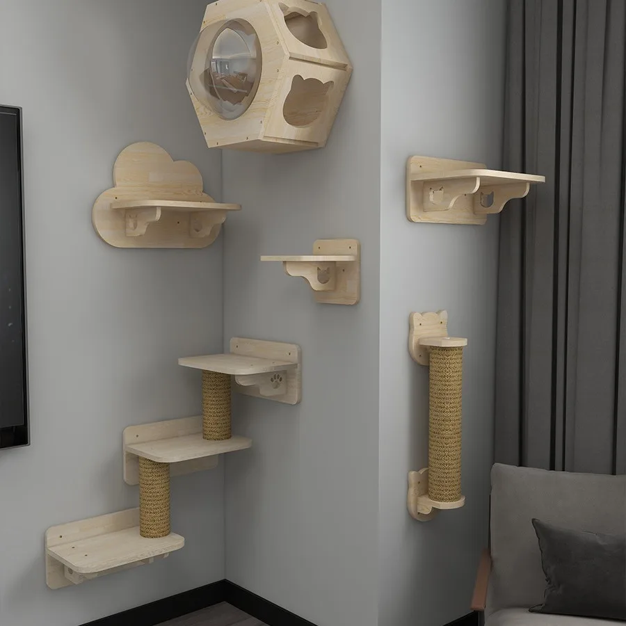 Estante de escalada para montar en la pared, escalones para gatos, muebles de pared, escalera con cuerda de Sisal, rascador, garras de molienda, juguete para gatitos y gatos - imagen 4