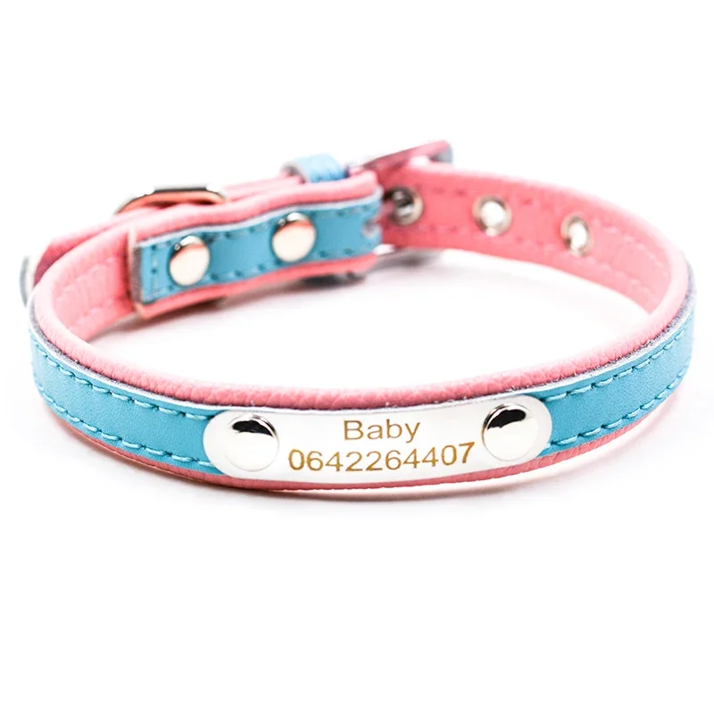 Free Engraving Personalized Dog Collars Cat Pet Name ID Collar  For Small Medium Dogs Leather Dog Collars XS S M 5 Color supply
