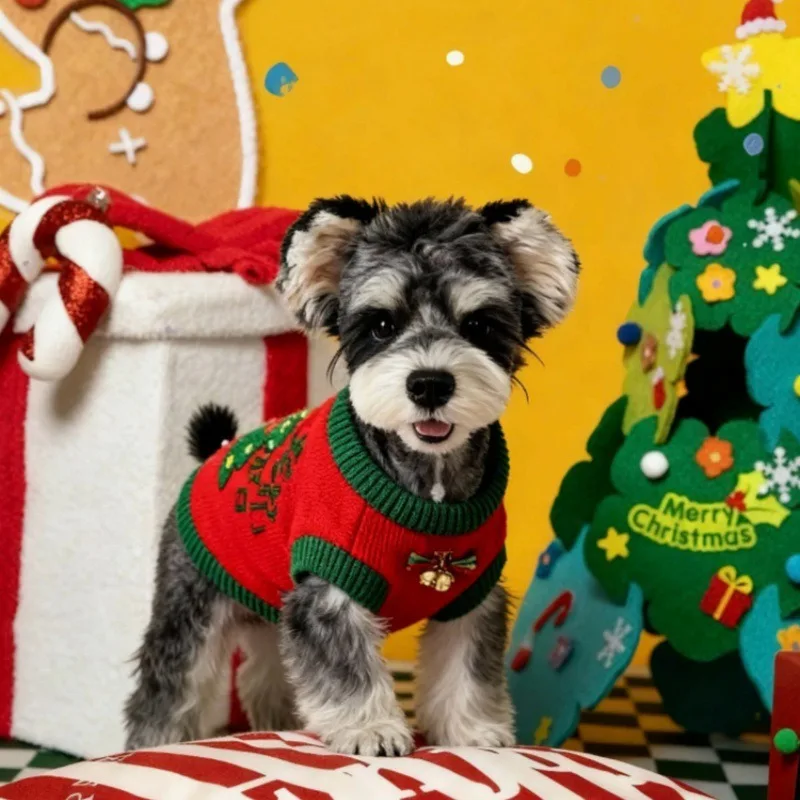 Ropa para mascotas, suéter de Navidad para perros y gatos, suéter de punto colorido cálido y cómodo para otoño e invierno, tiras rojas y verdes - imagen 2