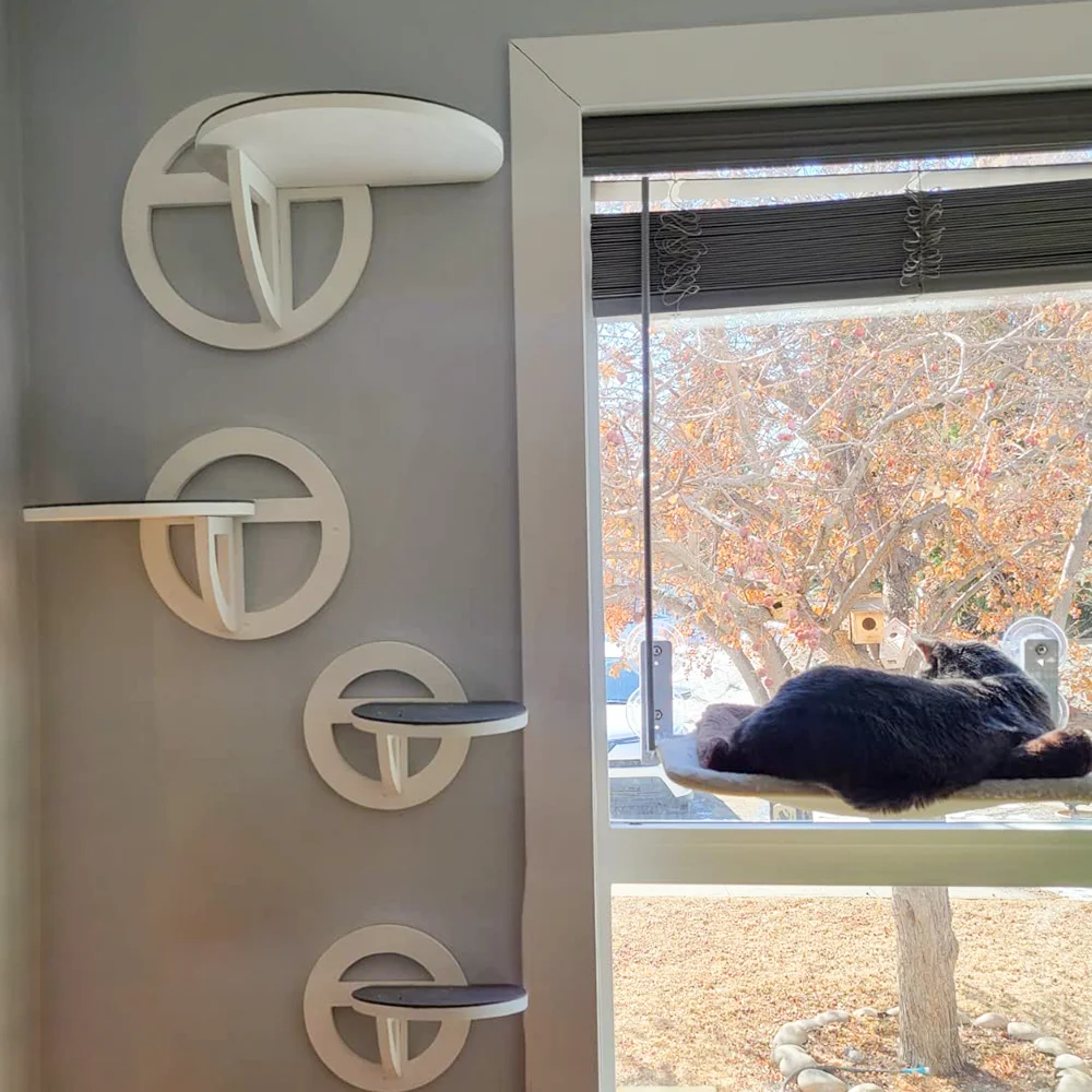 Árboles de pared para gatos, hamaca de escalada con escalera o salto, muebles de madera para mascotas - imagen 3