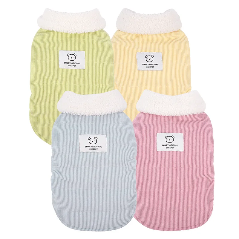 Chaqueta polar de invierno para perros pequeños Mangas largas Abrigo cálido de felpa Macarons para cachorros Pijama de peluche Bichón Suéter rosa otoñal - imagen 5