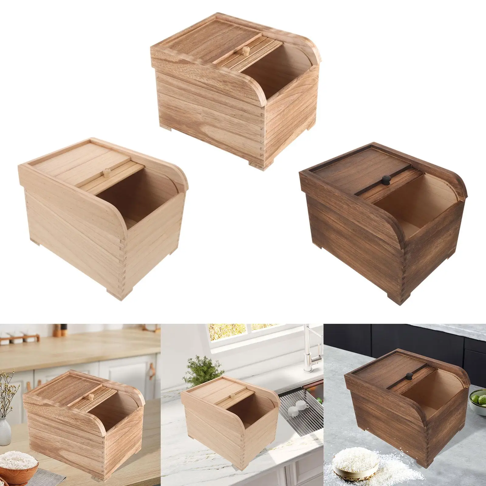 Rice Storage Container Dry Storage Rice Container Box Rice Dispenser Wood Food Container for Cereal Grains Flour Beans Rice