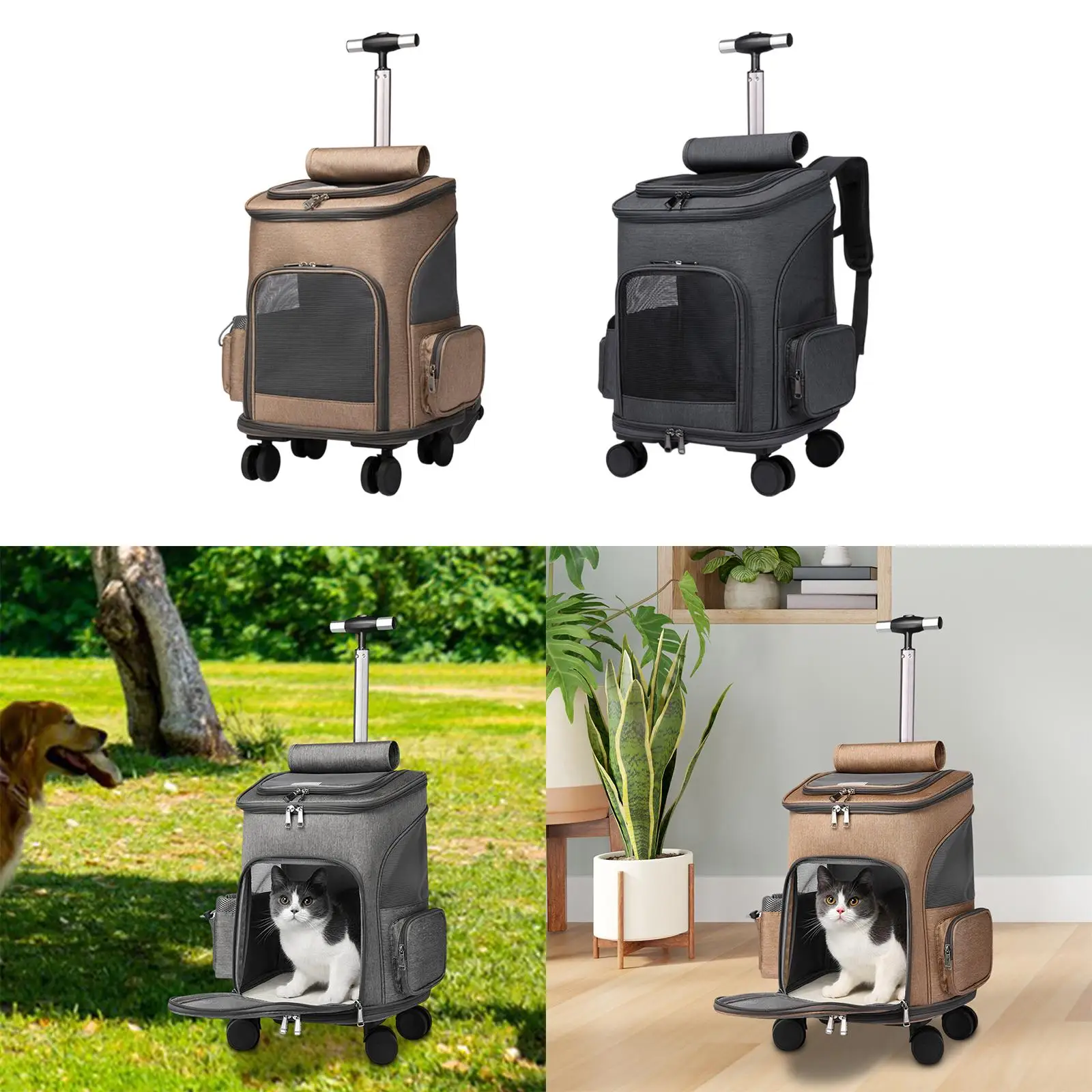 Maleta con ruedas para gatos, bolsa de transporte, bolsa de viaje al aire libre para perros, gatos, animales pequeños