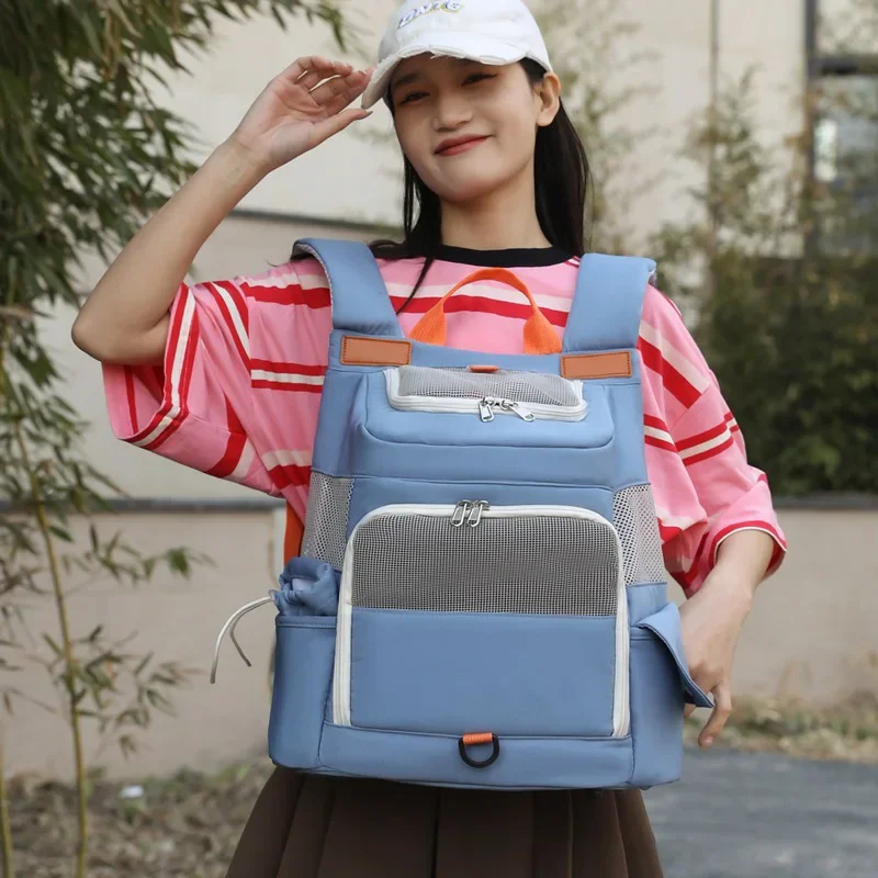 Nuevas bolsas de doble hombro para gatos, bolsa para salir, bolsa portátil de gran capacidad para mascotas, mochila Visual transpirable para gatos, mochila para perros - imagen 2