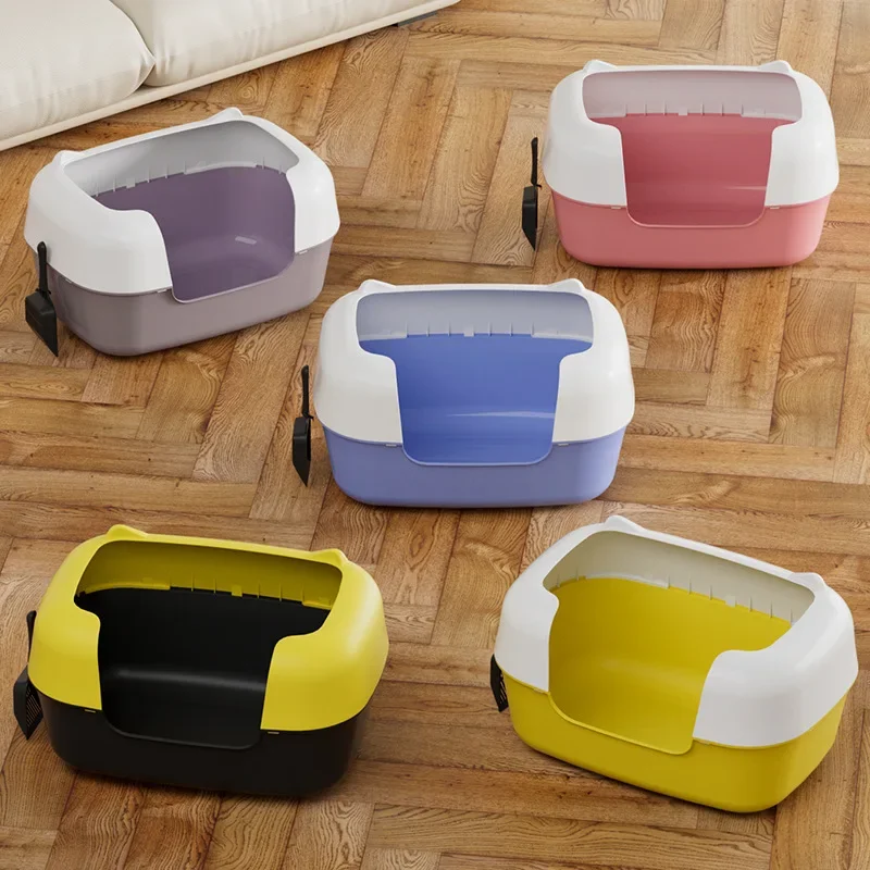 Caja de arena grande para gatos, inodoro semicerrado de alta valla a prueba de salpicaduras para mascotas con pala para arena para gatos, suministros de limpieza para mascotas - imagen 4