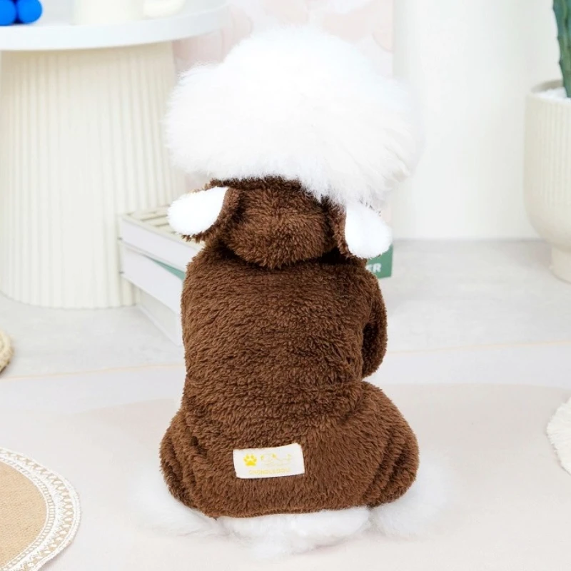 Ropa de lana para mascotas para perros pequeños y medianos, mono para perros Kawaii, monos sólidos a la moda para cachorros, monos para gatos de invierno, pijamas para perros y mascotas - imagen 4
