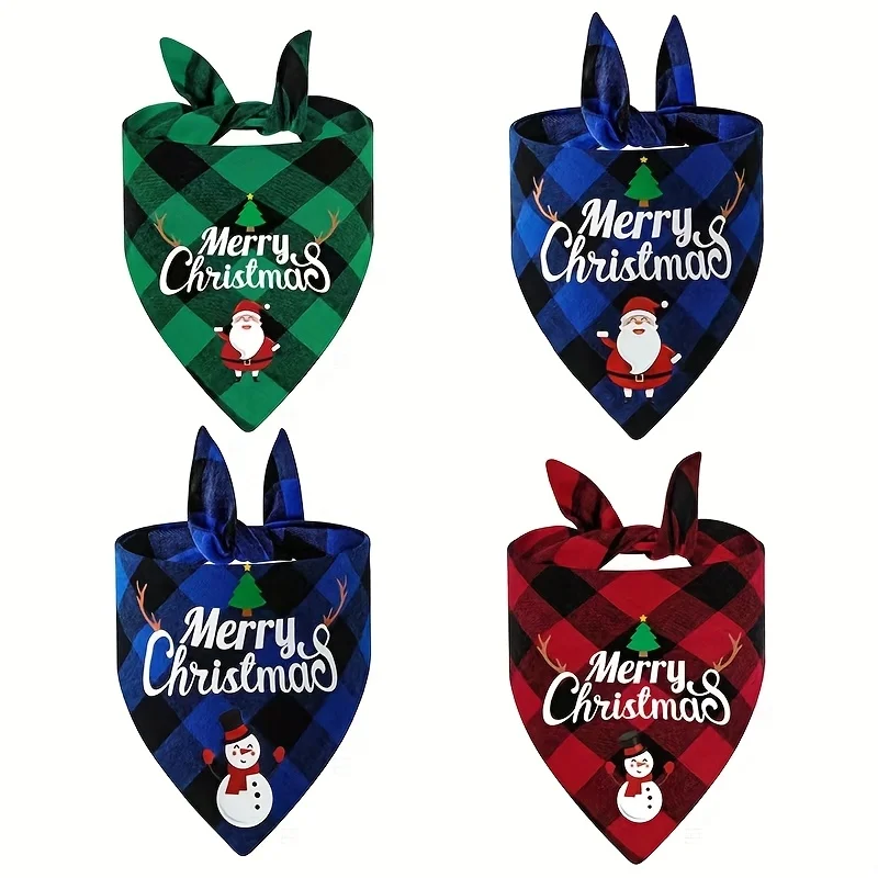 3 unids/set Navidad mascota bufanda triangular Santa Claus muñeco de nieve pañuelos para perros a cuadros gato cachorro Baberos vestir accesorios para perros - imagen 2