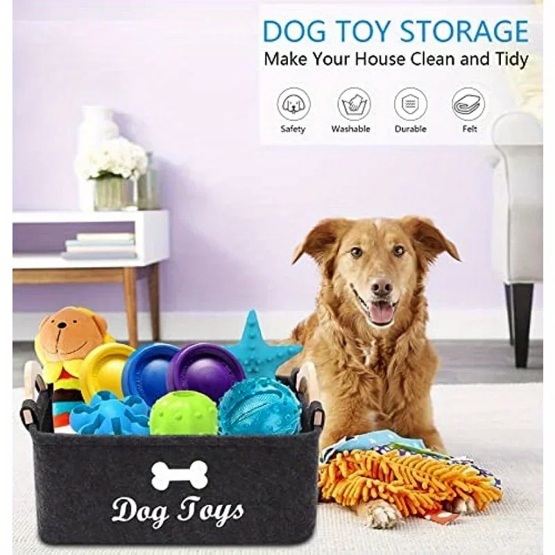 Cesta fieltro organizadora de juguetes para perros – Resistente y suave - imagen 2