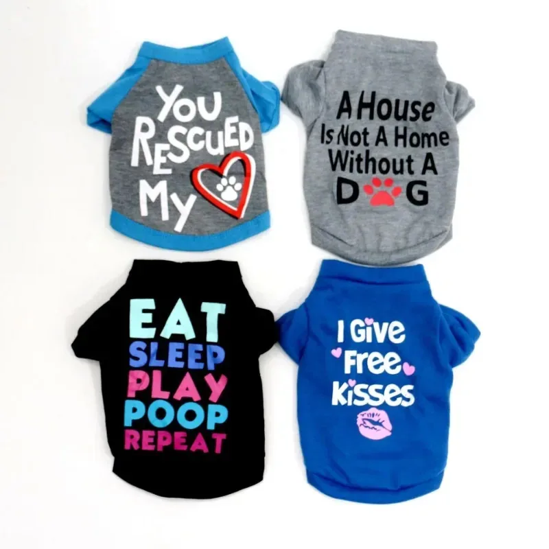 Ropa de verano para perros, camiseta para mascotas, chaleco para perros con estampado de letras bonitas, manga corta para perros pequeños y medianos, ropa de algodón para cachorros y gatos - imagen 2