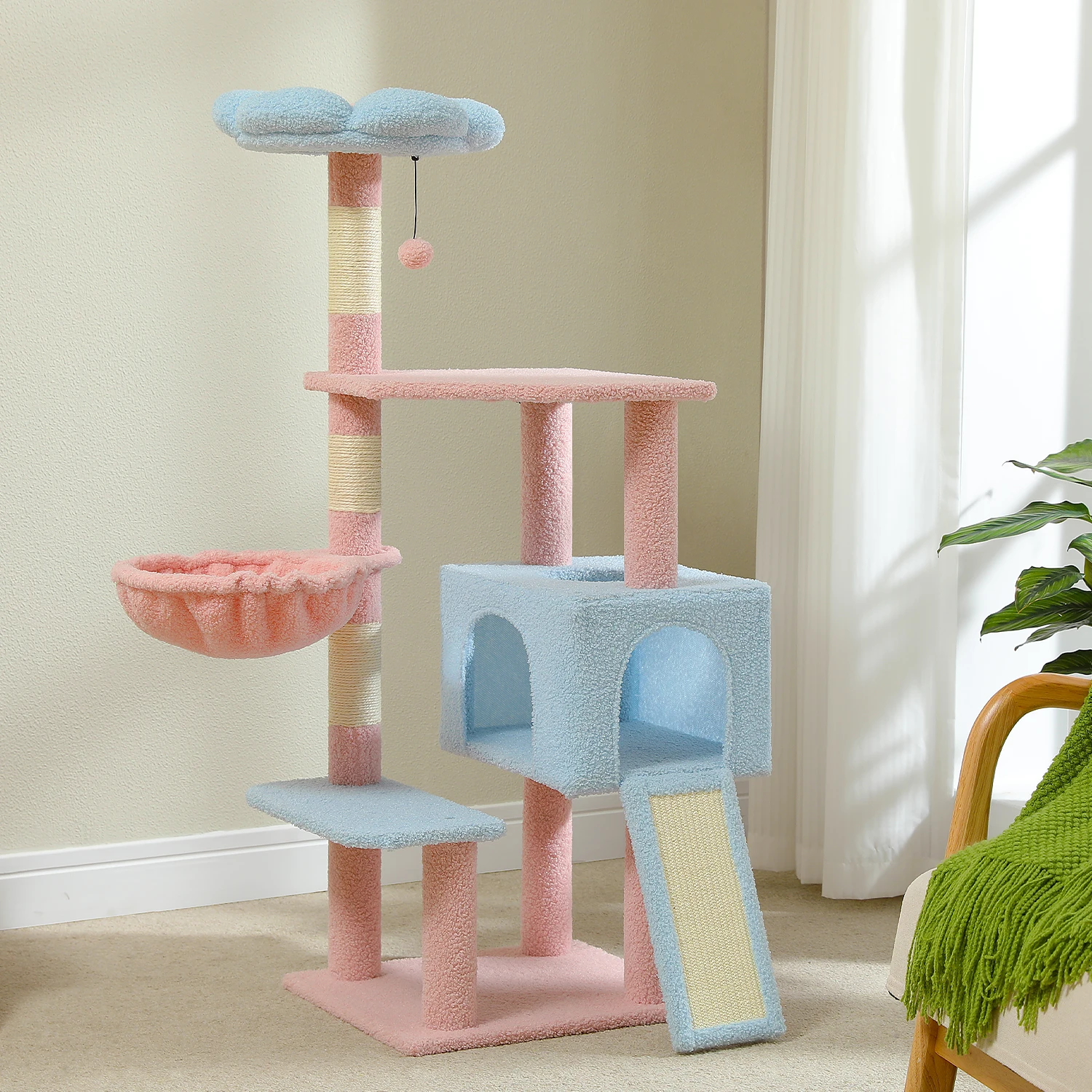 Árbol rascador multinivel para gatos con postes de sisal y juguetes - imagen 4