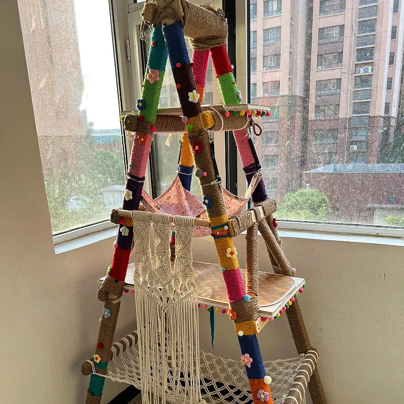 Escalera de escalada para gatos Diy, tablero para rascar gatos, hilo colorido casero, nido para gatos, Material decorativo, accesorios, productos de juguetes para mascotas - imagen 2