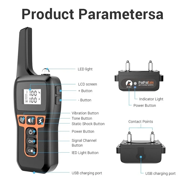 Dog Training Collar Remote Waterproof Rechargeable Dog Black Collar Reflect TPU 1000M Electric Dog Anti Bark Collar 433HZ - imagen 2