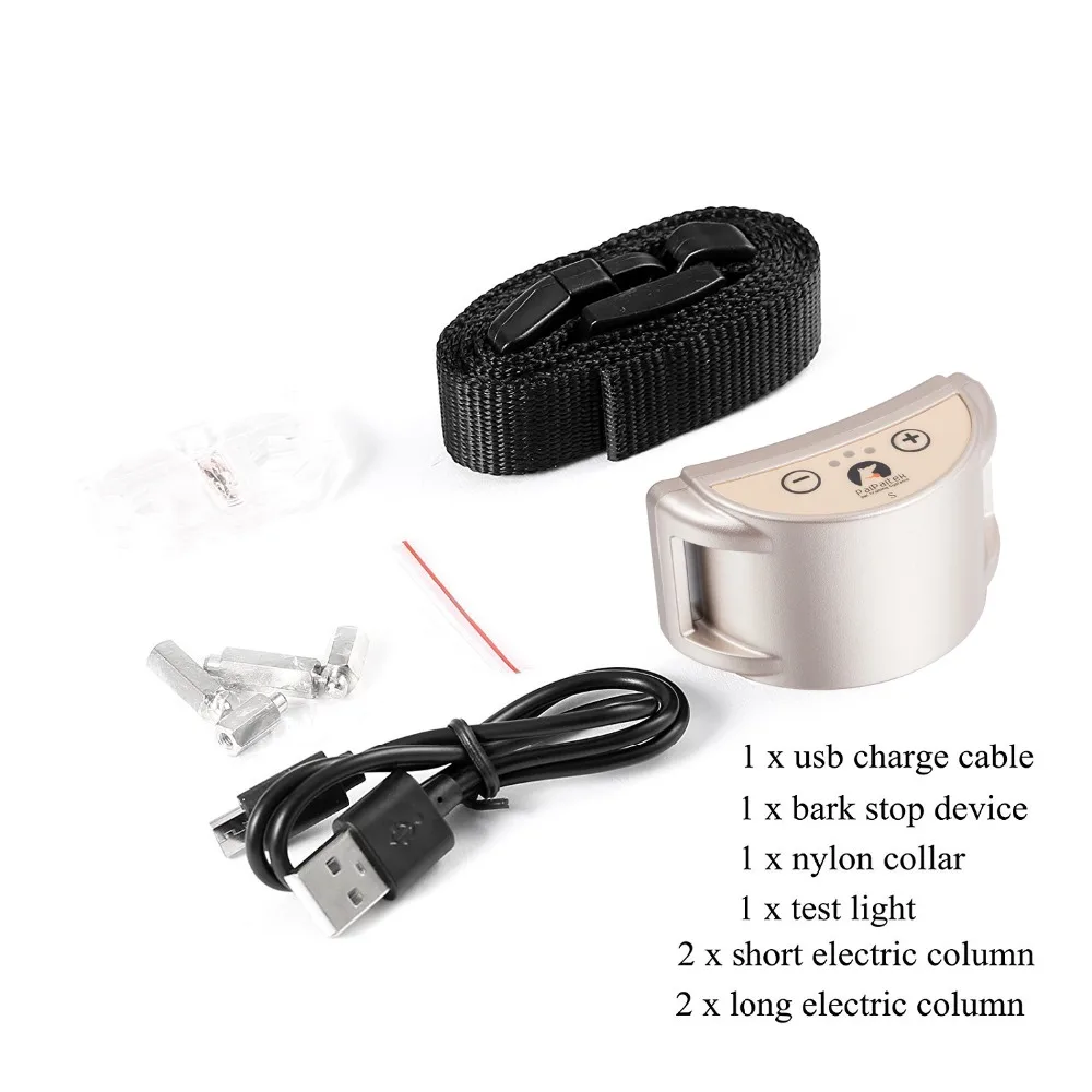 Dispositivo antiladridos para perros, Collar de entrenamiento para perros recargable por USB, Collar para mascotas con sensibilidad ajustable, negro, dorado y plateado - imagen 5