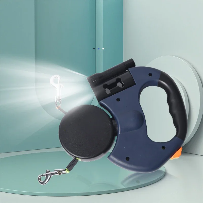 Correa doble para perro, cuerda de tracción retráctil automática LED, correa giratoria portátil de dos cabezales para mascotas, accesorios para perros y mascotas - imagen 2