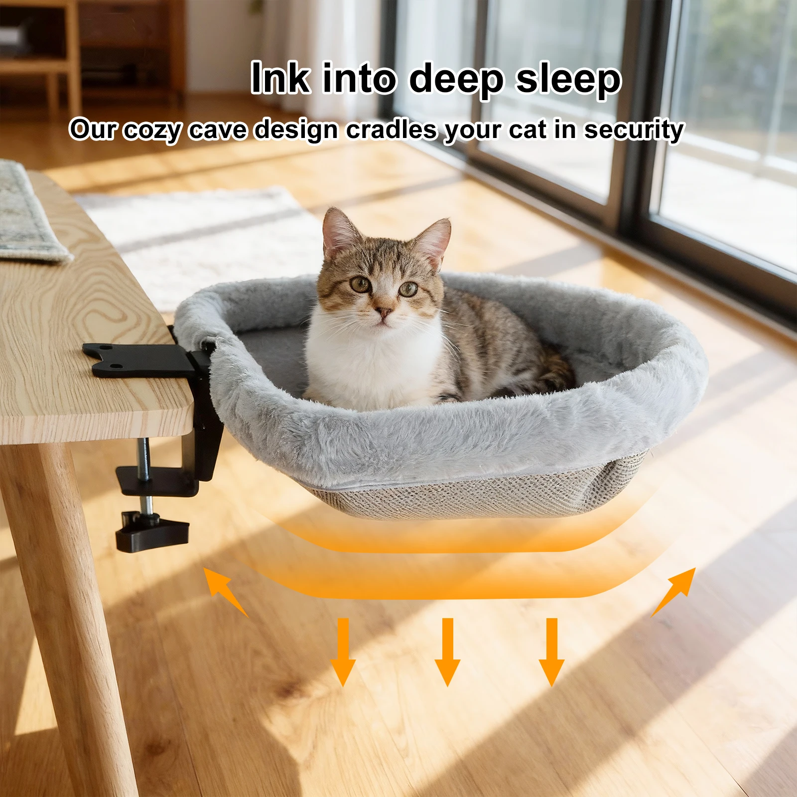 Cama de escritorio para gatos, diseño hundido plegable con un solo clic, Material suave de piel sintética de conejo que ahorra espacio, adecuado para varios escritorios - imagen 2