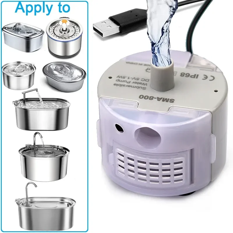 Bomba sumergible con Motor de fuente para mascotas, bebedero de agua para gatos, SMA-800, bomba de agua USB, accesorios de fuente para gatos, bomba de agua silenciosa DC 5V/1A - imagen 3