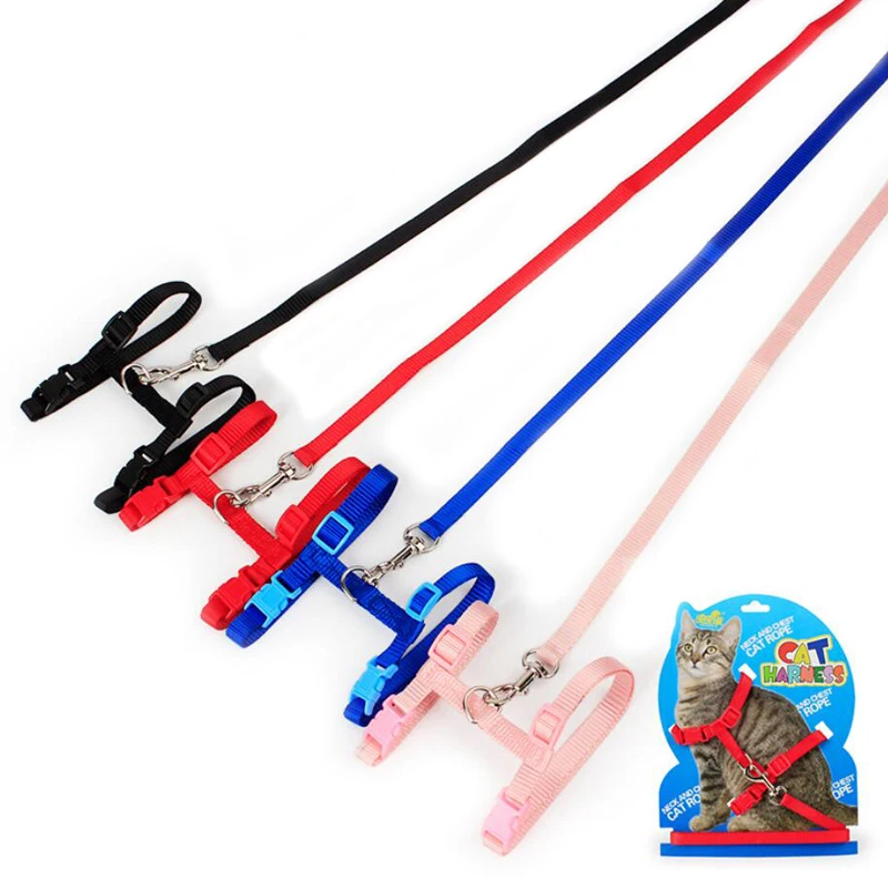 Conjunto de correa de arnés para gatos y gatitos, arnés de cuello Halter de nailon ajustable a prueba de Escape para caminar, accesorios para mascotas, cachorros y conejos