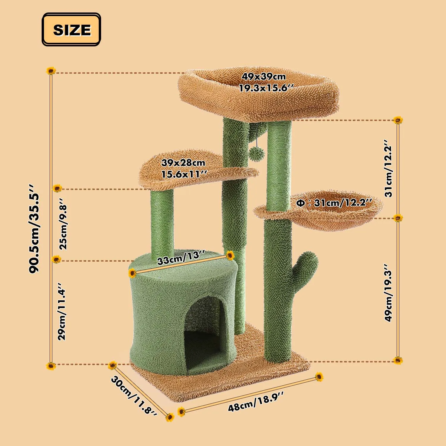 Árbol para gatos, Cactus, torre para gatos, casa para gatos con poste para rascar, bonita casa de juegos, muebles con nido de Condo, rascador moderno para mascotas - imagen 3