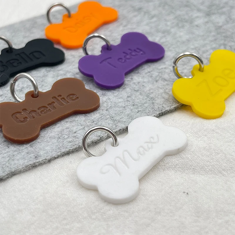 Etiqueta de identificación antipérdida para mascotas con forma de hueso de silicona 2024, etiqueta personalizada para Collar de perro, nombre grabado, colgante personalizado, collares para cachorros, accesorios - imagen 4