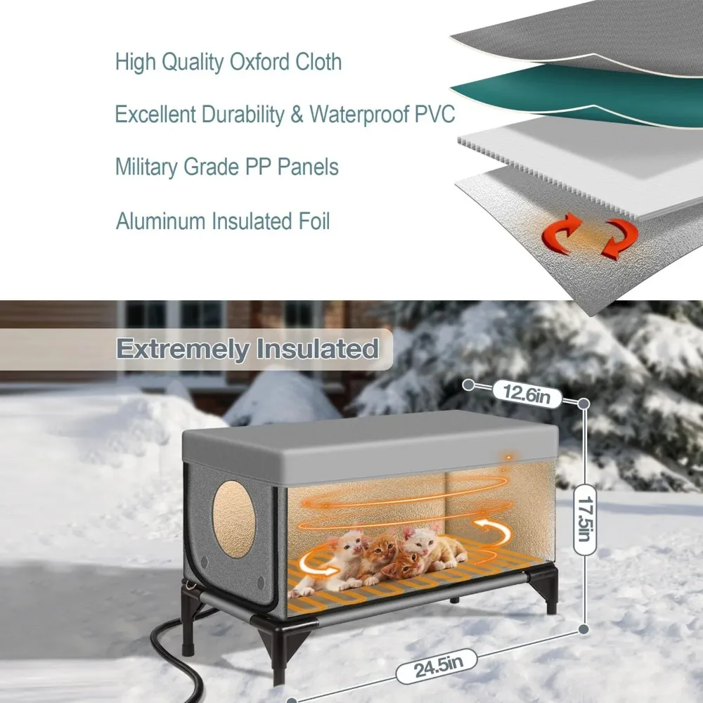 Casa para gatos al aire libre, cama cálida para gatos de invierno, a prueba de viento, a prueba de lluvia, a prueba de arañazos, casas para gatos, calefacción eléctrica, casas de seguridad para perros y gatos - imagen 2