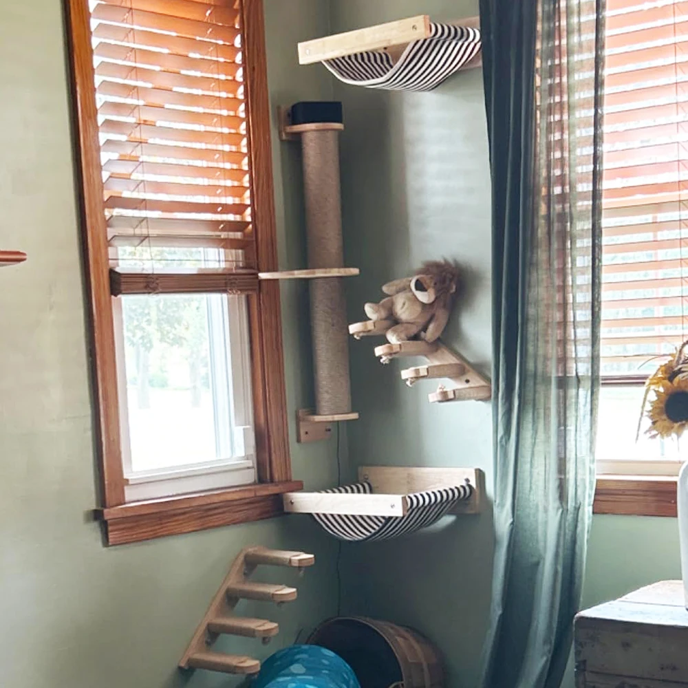 Marco de escalada para gatos de pared, columna de sisal, plataforma de escalada multicapa, descanso de garra para gatos, pegatina de pared integrada - imagen 5