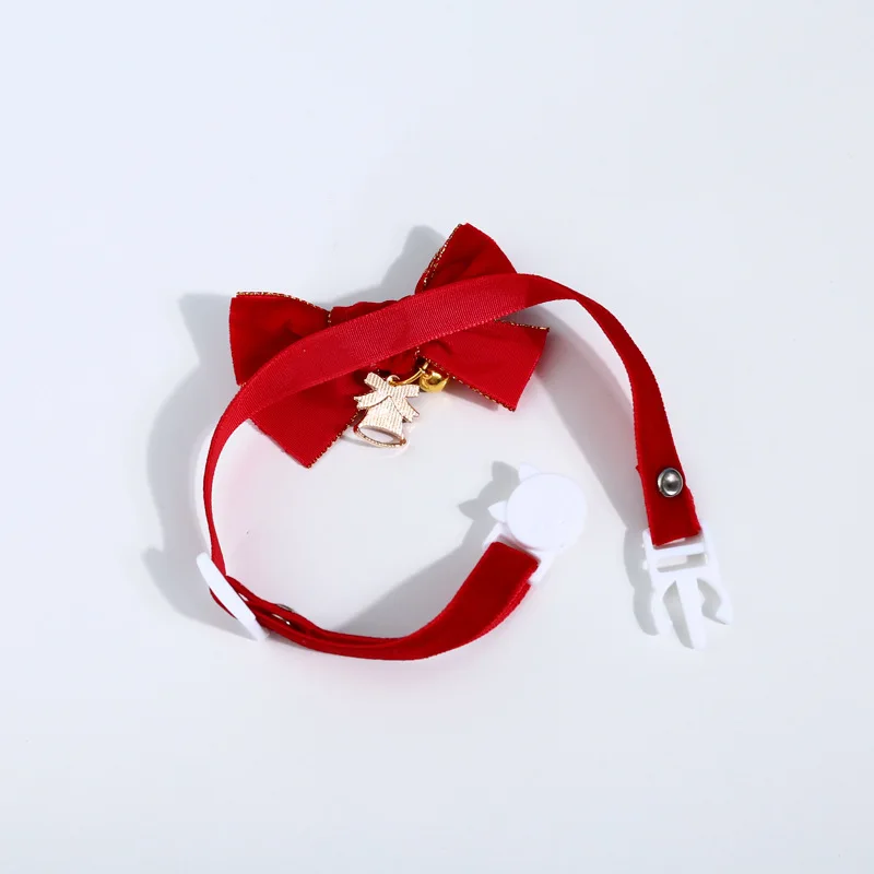 Yule-collar con hebilla de seguridad ajustable para gato, perro y mascota, Gargantilla con lazo de terciopelo rojo dorado - imagen 4