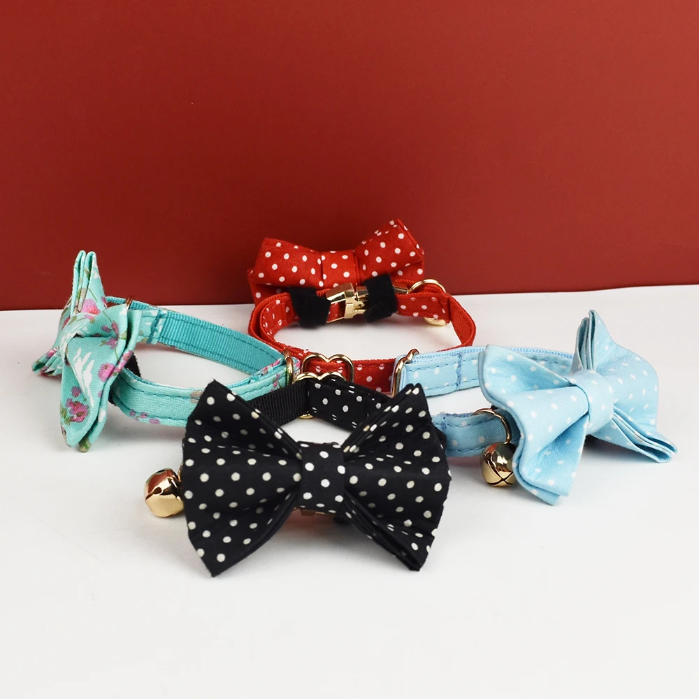 Cat Collar Bowknot Adjustable Safety Personalized pet collar Customized Name Soft cat collar with name - imagen 5