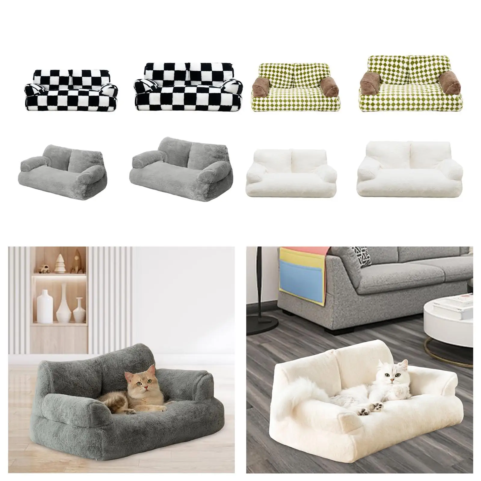 Washable Cat Bed Fluffy Cat Couch Comfortable All Seasons Pet Couch Bed Pet Sofa Bed for Small Dogs Puppy Kittens Indoor Cats