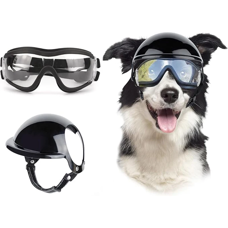 Juego de gafas y casco para perros, gafas de sol con protección UV para perros medianos, casco de motocicleta duradero con orificio para la oreja - imagen 4