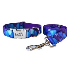 Collar y correa personalizados para perro – Azul con grabado gratuito