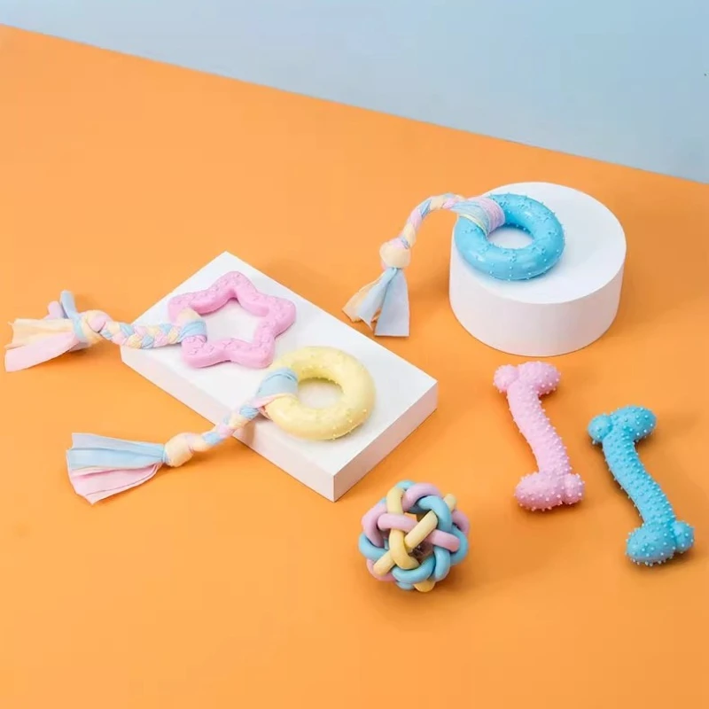 Juguete masticable duradero para masticadores agresivos: hueso y cuerda TPR, textura de limpieza dental, resistente a mordeduras para cachorros y perros pequeños