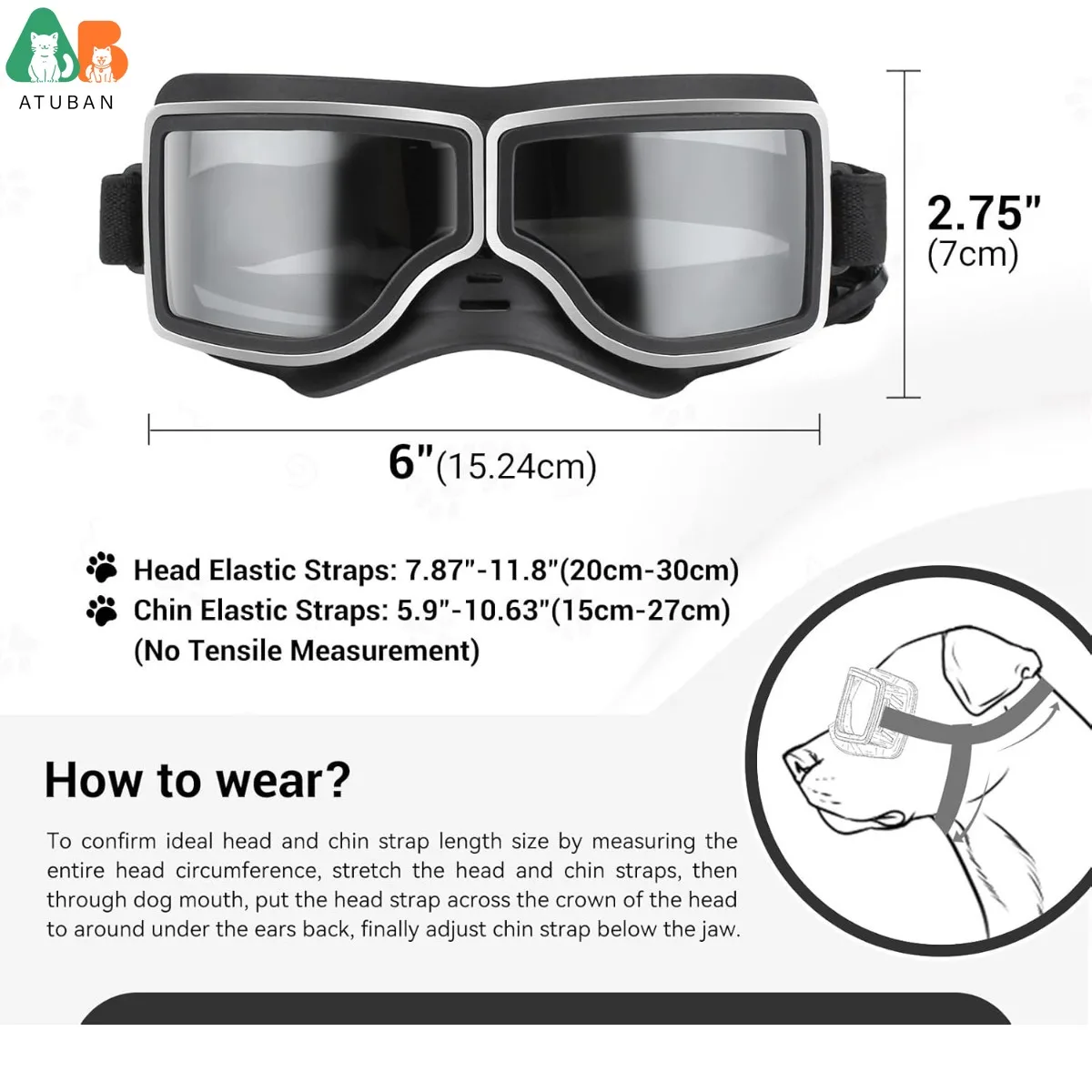 ATUBAN Gafas para perros, salchicha ancha, gafas de sol anti-UV para perros, protección ocular antiniebla a prueba de viento para perros, gafas para conducir para perros grandes - imagen 2